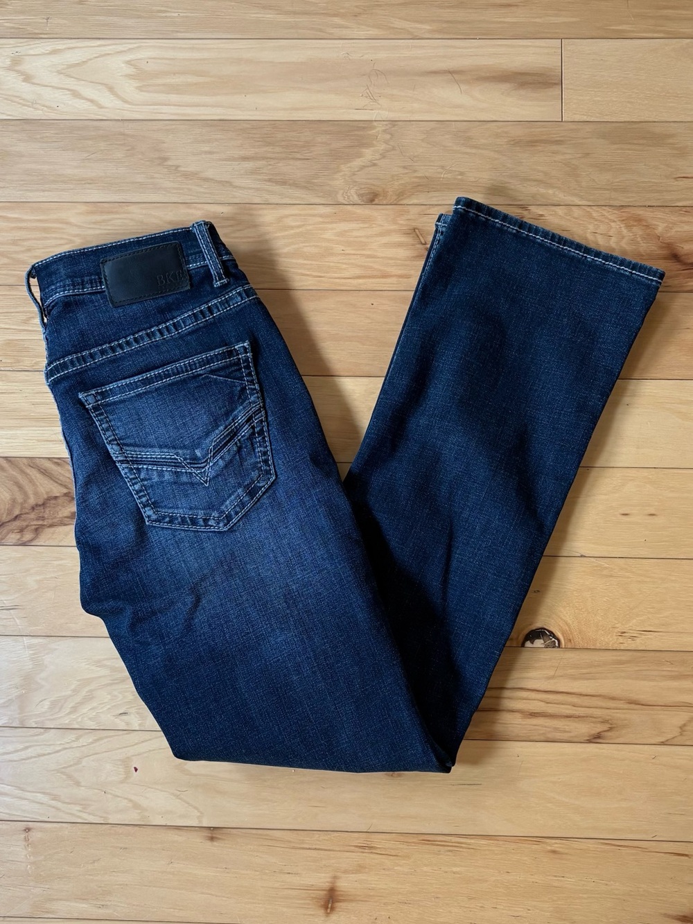 BKE Aiden Jeans Mens Sz 29x32 Dark Wash Bootcut Slim Fit Coolmax Stretch Denim